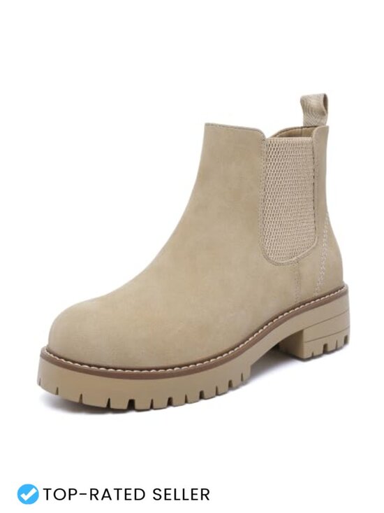 Shoes - Faux Leather Chelsea Ankle Boots Side Zip Chunky Heel Lug Sole